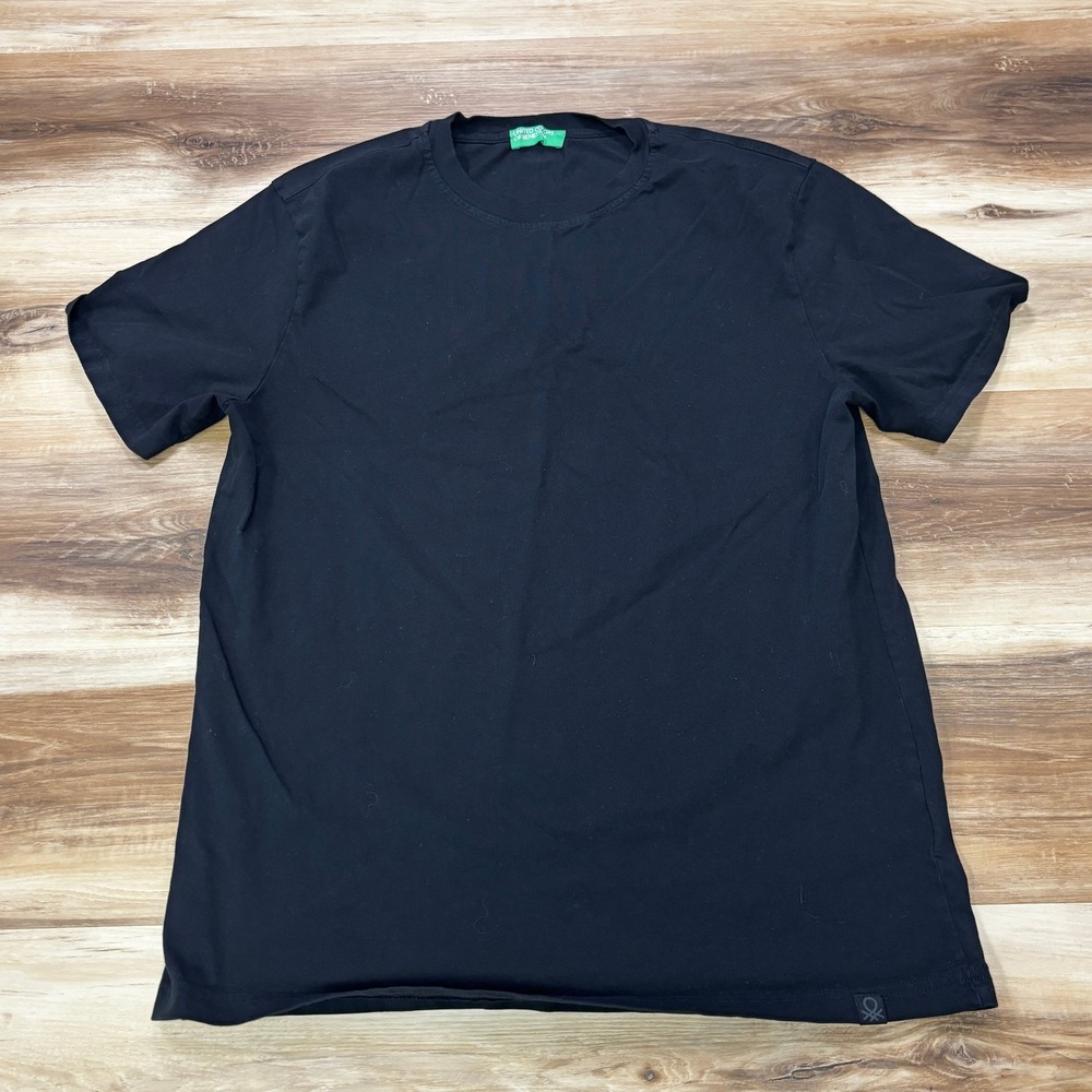 United Colors of Benetton T-Shirt Large Short Sleeve Cotton Crew Neck Black